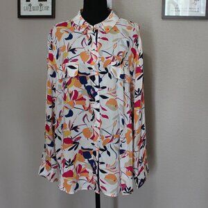 Chico's Womens Long Sleeve Button Front Easy Shirt Floral Colorful Size US 20/22